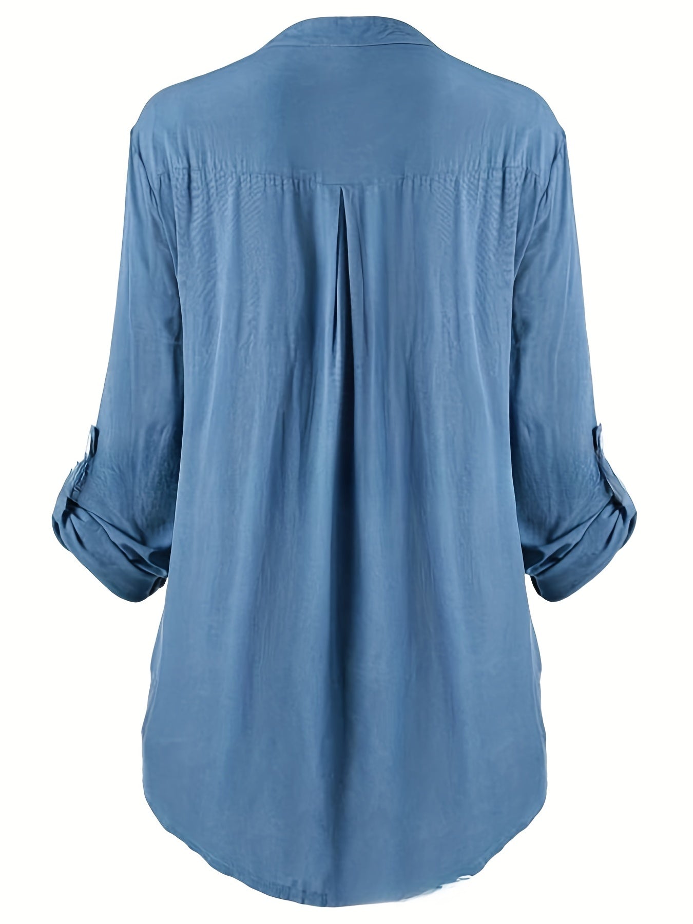Casual Blouse Women's Contrast Lace Button Up Roll Up Sleeves