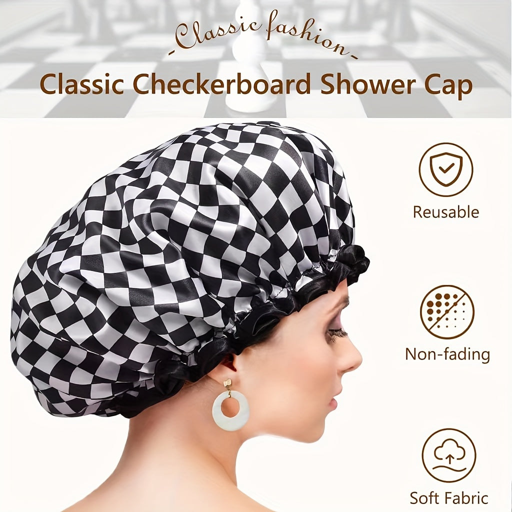 Checkerboard Pattern Hair Drying Cap Waterproof Shower Cap