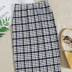 Houndstooth Print Skirt Casual Skirt For Spring & Summer