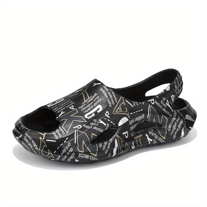 Men's Letter Print Slip On Platform Sandals