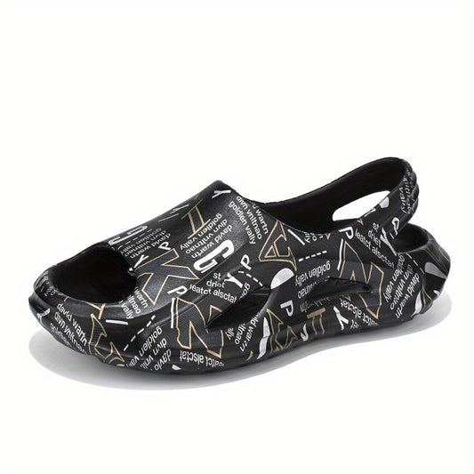 Men's Letter Print Slip On Platform Sandals