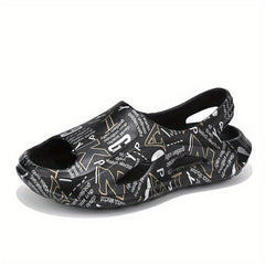 Men's Letter Print Slip On Platform Sandals