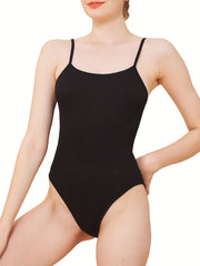 Women's Ribbed Bodysuit Adjustable Straps High Stretch Fitness Activewear