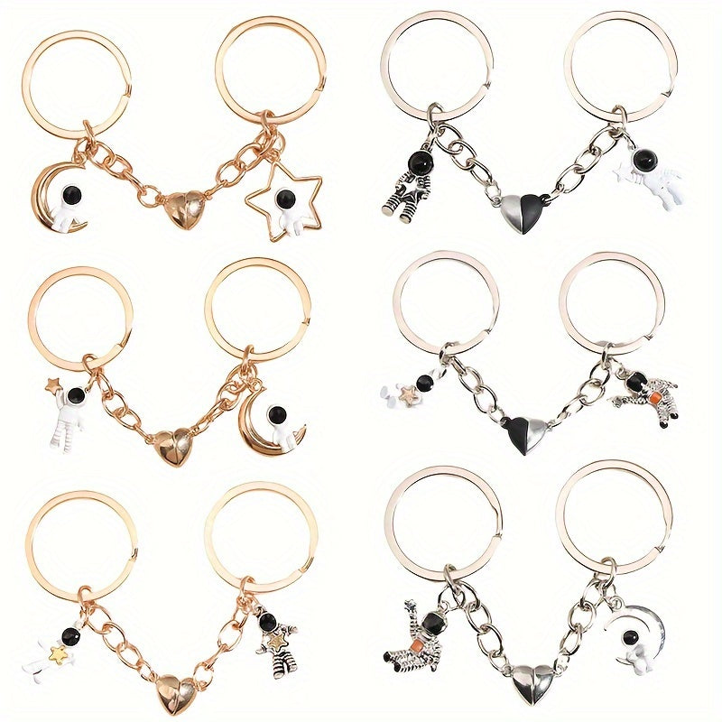 Metal Spaceman Heart Magnetic Key Ring Keychain Bag Purse Ornament Pendant