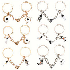 Metal Spaceman Heart Magnetic Key Ring Keychain Bag Purse Ornament Pendant