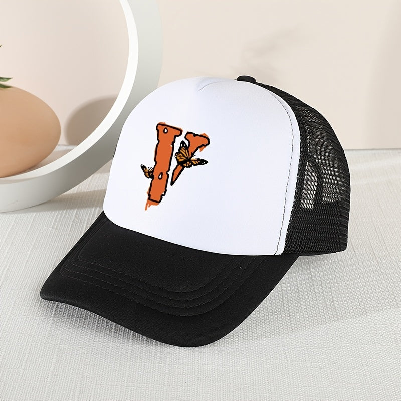 Girls Sunshade Breathable Mesh Baseball Cap Butterfly V Pattern Outdoor