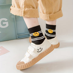 5 Pairs Kids Striped Crew Socks for Spring Autumn