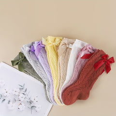 5 Pairs Cotton Bow Stockings for Baby Girls 12-36 Months