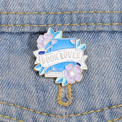 Girl's Purple Flower Book Brooch Bag Pin