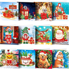 12PCS Christmas Cards 5D DIY Diamond Painting Mosaic Thanksgiving Greeting Cards