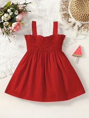 Girls Shirred Bow Puffy Cami Dress For Summer Holiday Party