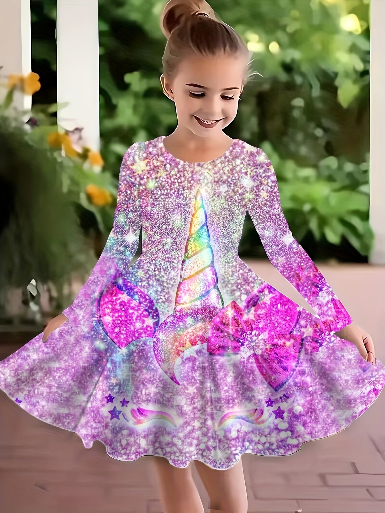 Girls Dreamy Sequin Print Unicorn Sleeveless Dress