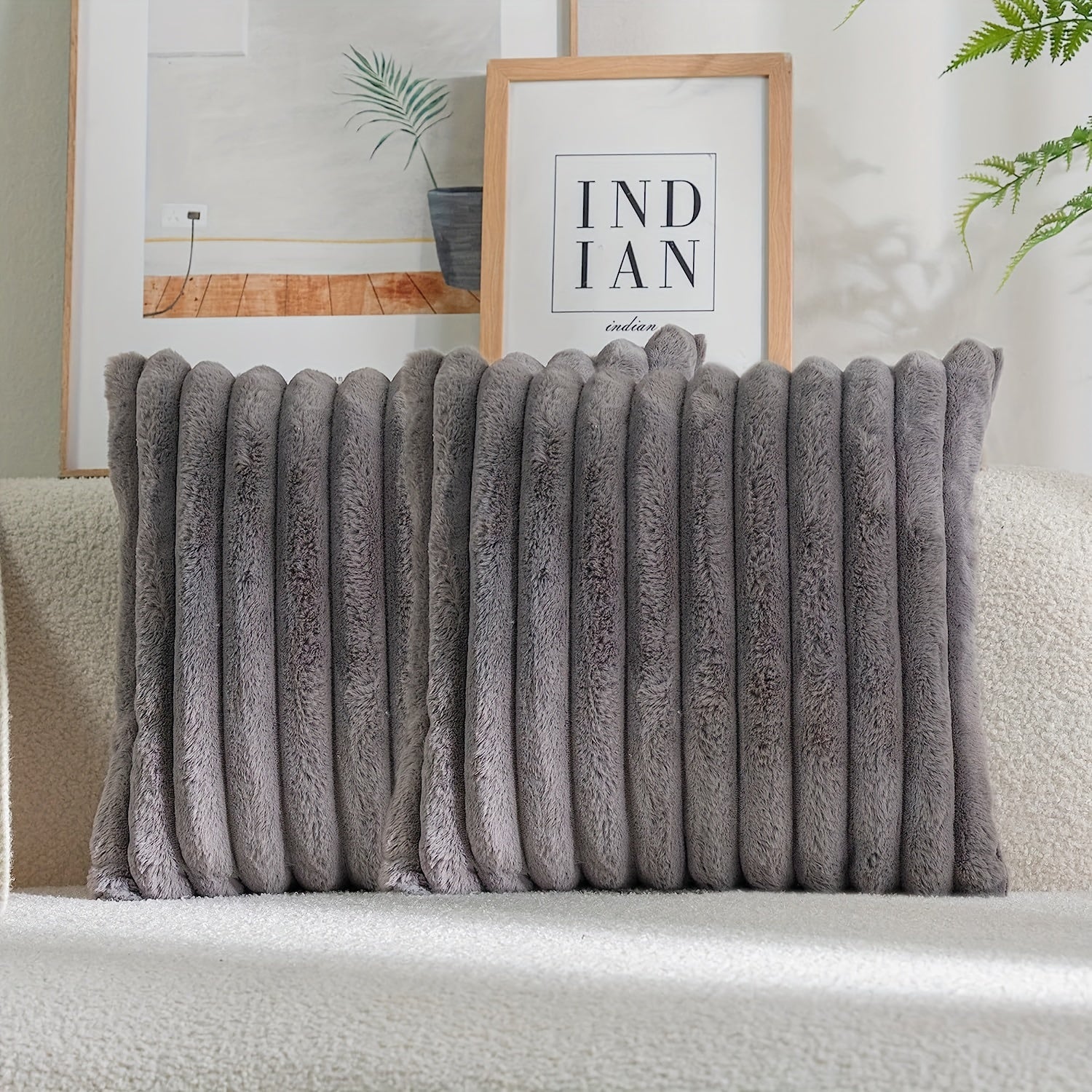 2pcs Double sided Faux Fur Plush Throw Pillow Covers
