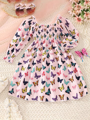 Butterflies Smocked Dress For Girls Comfy Vacation Casual Dress Kids Clothing