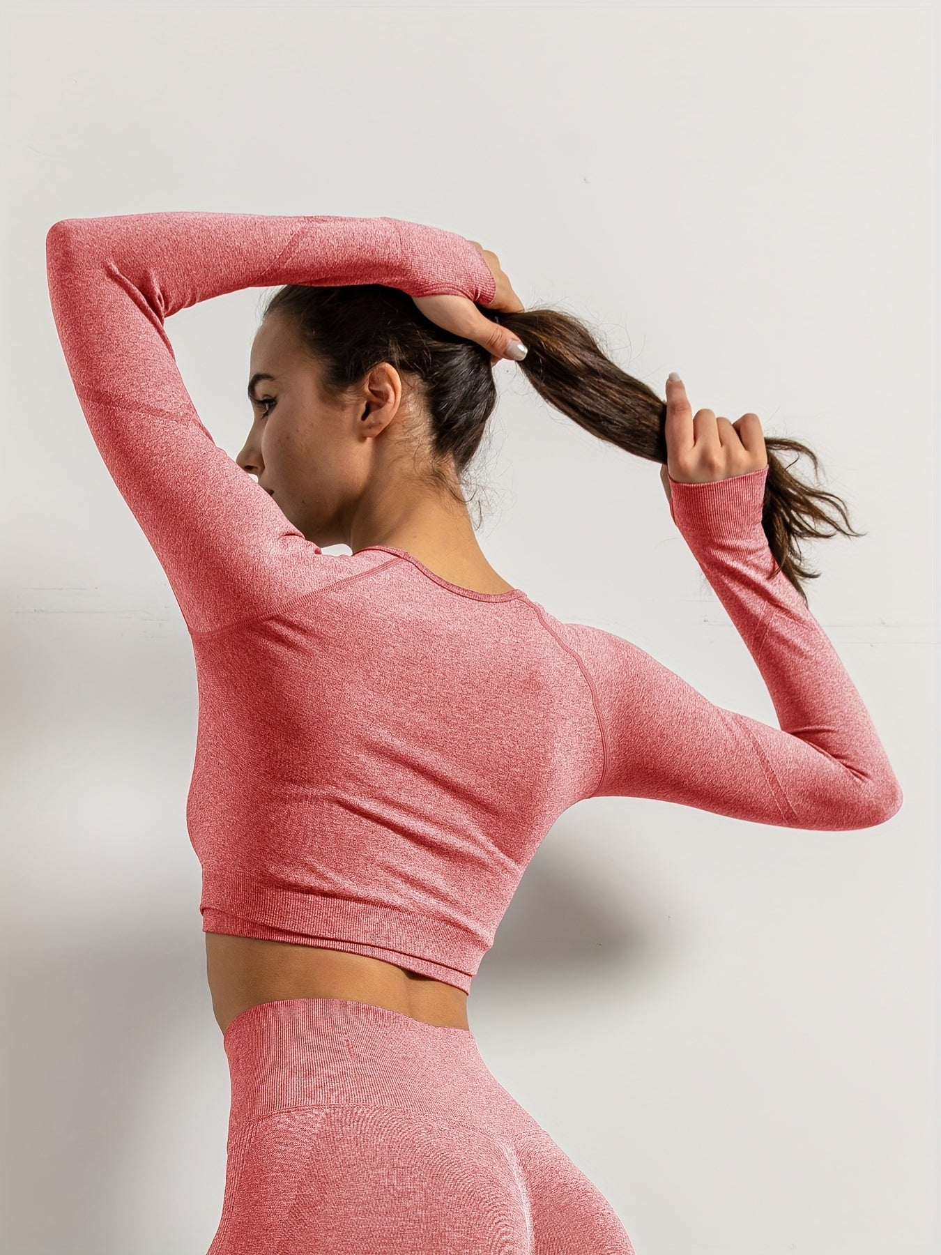 Moisture Wicking Yoga Cropped Top Long Sleeve Thumb Holes