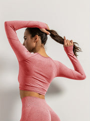 Moisture Wicking Yoga Cropped Top Long Sleeve Thumb Holes
