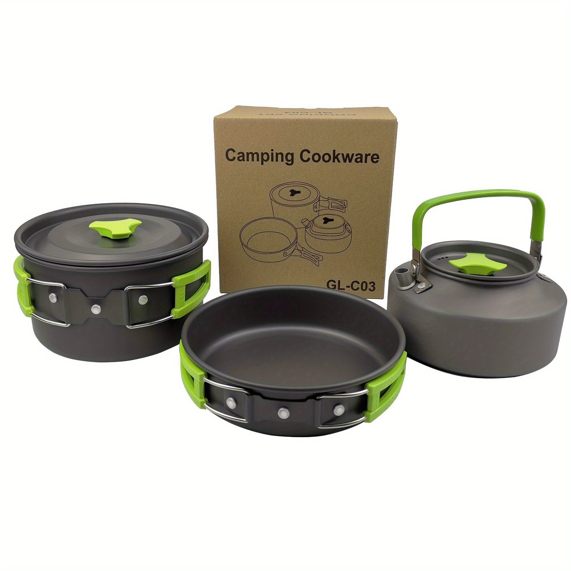3pcs Cookware Set Camping Pots Pans Outdoor Plates Tableware