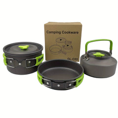 3pcs Cookware Set Camping Pots Pans Outdoor Plates Tableware