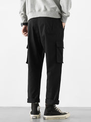 Men's Double Pocket Creative K Graphic Print Cropped Drawstring Cargo Pants