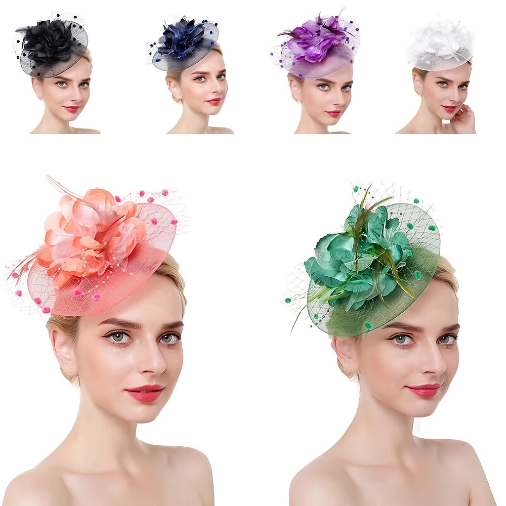 Women Flower Fascinator Hat Tea Party Wedding Feather Headband