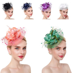 Women Flower Fascinator Hat Tea Party Wedding Feather Headband