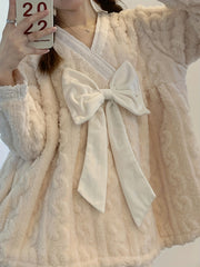 Plush Bow Sleepwear Set Women's Lingerie