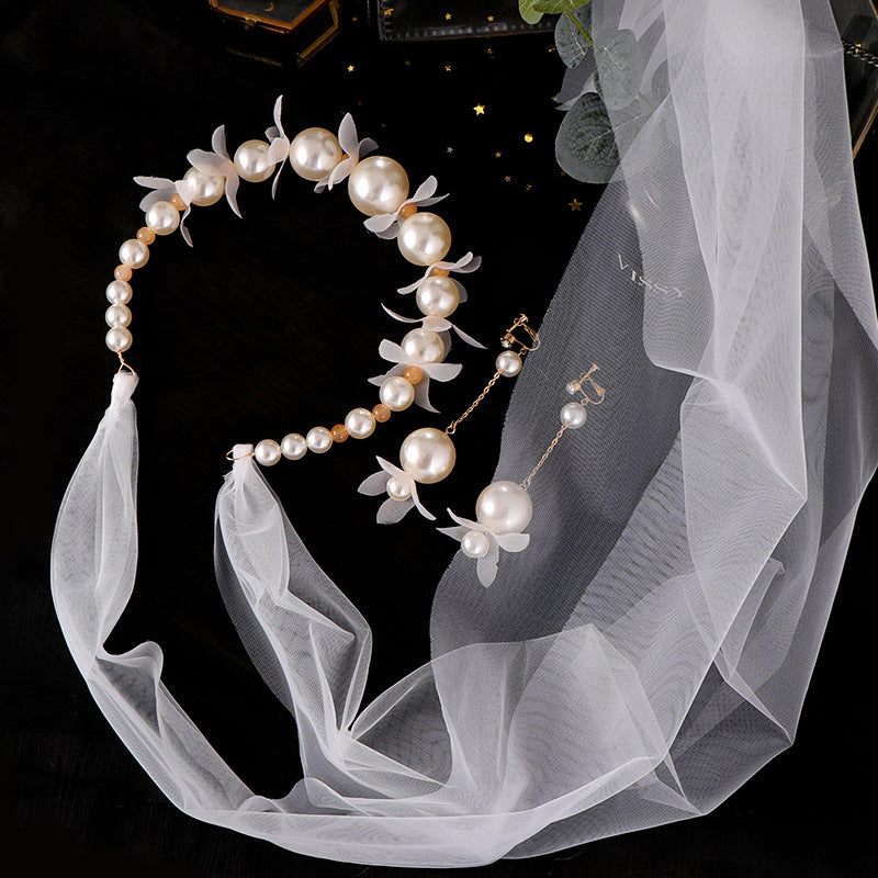 Faux Pearl Flower Headband Hairband Bridal Jewelry Set