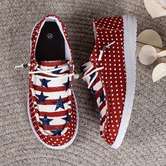 Women's Star & Polka Dot Canvas Shoes Lace Up Lightweight Outdoor Shoes
