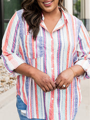 Women's Stripe Print Button Up Blouse