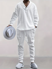 Men's Jacquard V-Neck Sweatshirt & Drawstring Sweatpants Set