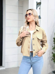 Casual Button Up Jacket with Pockets for Women