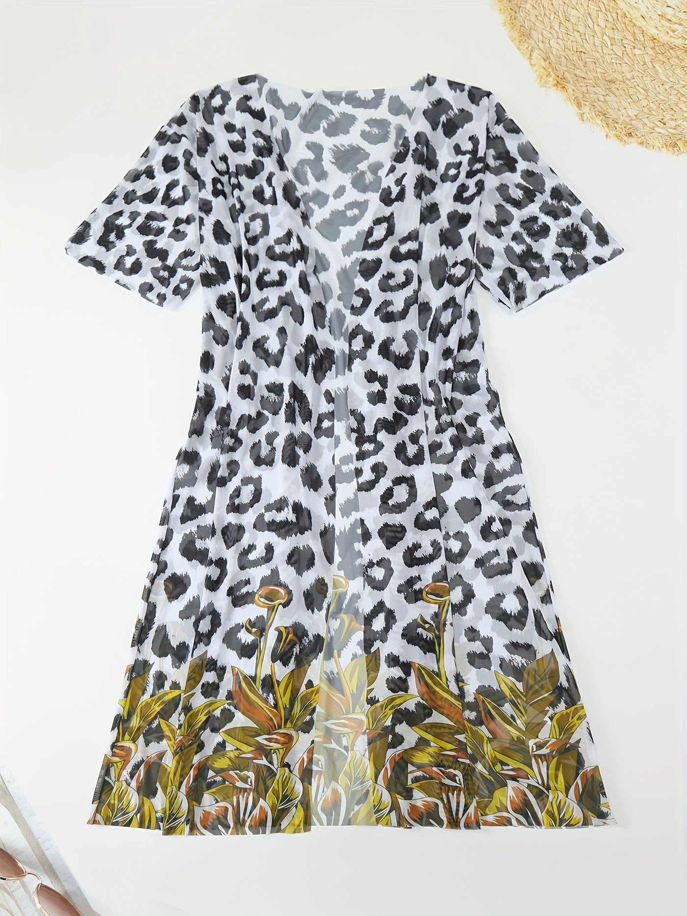Leopard Print Long Sleeve Cover Up