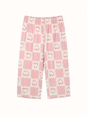 Bunny Print Pajama Set Short Sleeve Top & Heart Crop Pants Women's Sleepwear