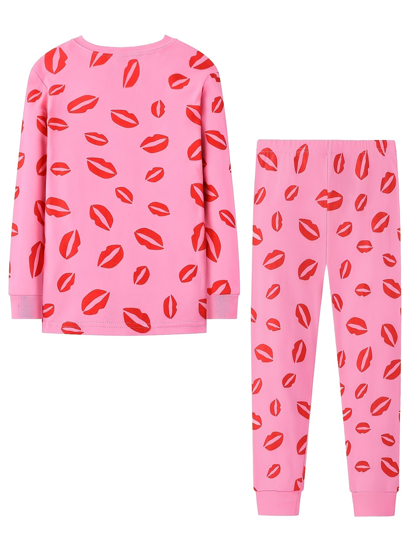 Toddler Cartoon Red Lips Pajama Set Long Sleeve Top & Pants