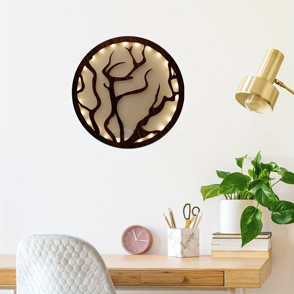 Resin Green Plant Creative Lamp Retro Wooden Sign Hanging Wall Sticker