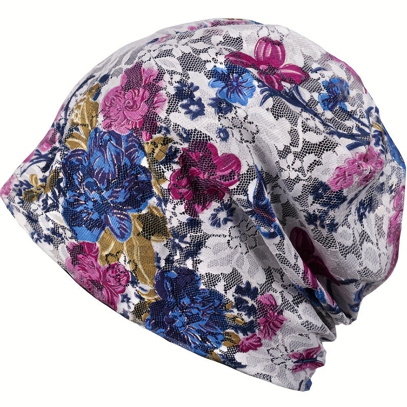 Floral Print Baggy Slouchy Beanie Chemo Cap Lightweight Skullies Cap