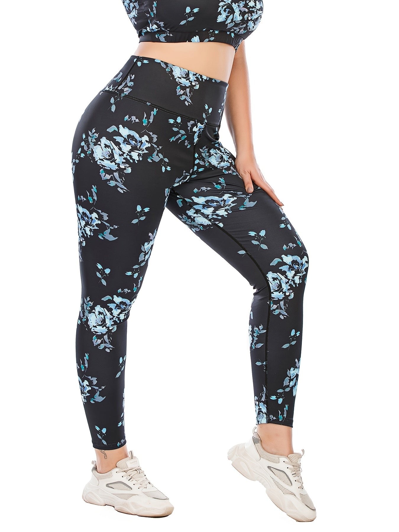 Floral Print Yoga Leggings With Pocket Plus Size