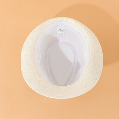 Rolled Brim Jazz Sun Hat Beige Top Hat Hollow Out Straw Hat