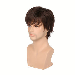 European American Handsome Wig Men's Brown Short Straight Hair