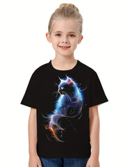 Girls Boys 3D Cat Graphic Short Sleeve T shirt Breathable Comfy Pullover Tops