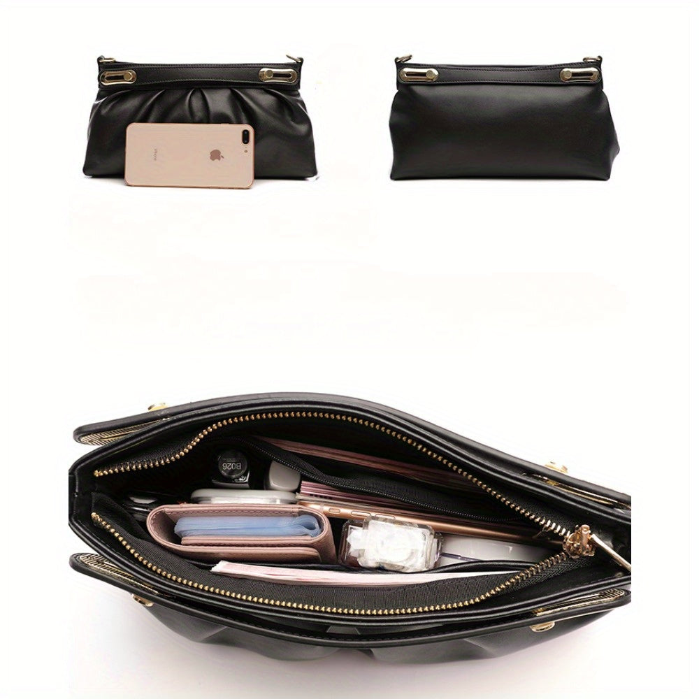 Soft Cowhide Leather Clutch Bag with Golden Tone Hardware in Light Brown
