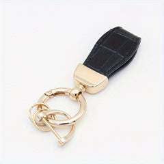 Plaid Faux Leather Car Keychain Pendant with Decor