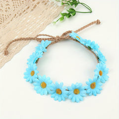 Floral Crown Headband for Girls Retro Adjustable Flower Crown Garland Headpiece