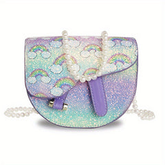Girls Princess Shoulder Bag Purse with Faux Pearl Strap