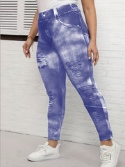 Casual Leggings Women's Plus Tie Dye Denim Print