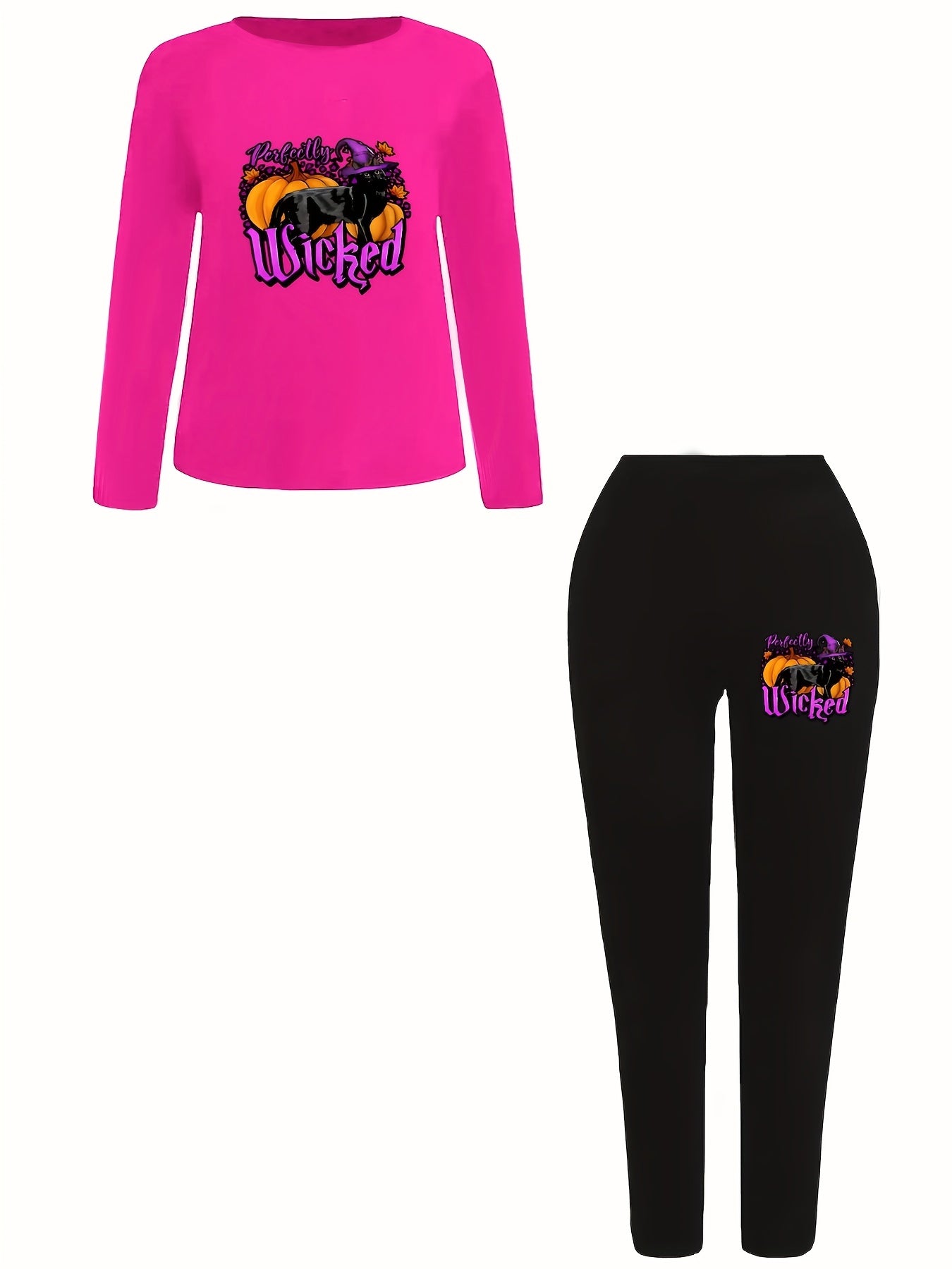 Halloween 2pcs Set Women's Plus Graphic Print Tee & Leggings Set