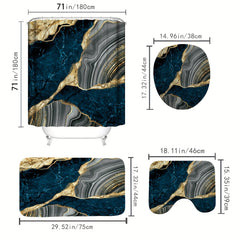 Marble Shower Curtain Set Abstract Waterproof Fabric Bathroom Tub Decor