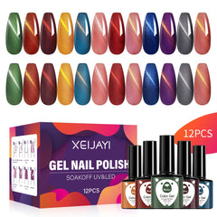 Gel Nail Polish Starter Kit 12 Colors - Cat Eye Gel Varnish Set
