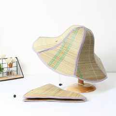 Foldable Straw Sun Hat Boho Wide Brim Portable Bucket Hat Lightweight Breathable