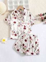 2pcs Girls Floral Pattern Satin Loungewear